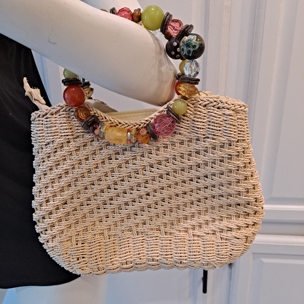 Cappelli Straworld Natural Woven Bag with Colorful Beaded Handle